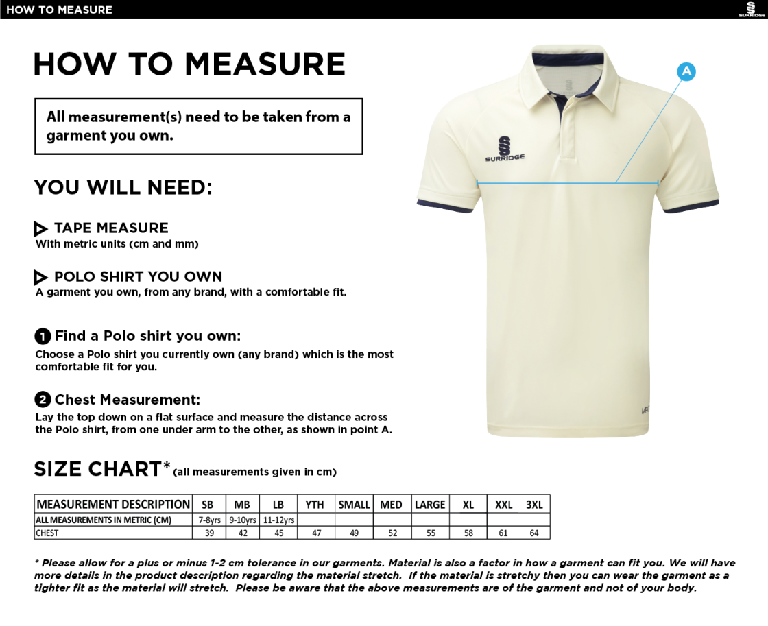 Nocton CC - Ergo Short Sleeve Green Trim Shirt - Size Guide