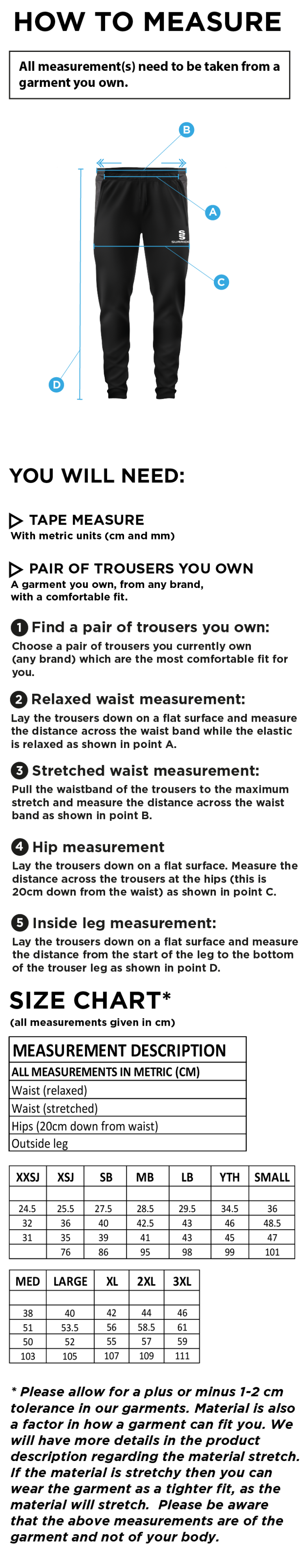 Nocton CC - Tek Slim Pant - Size Guide