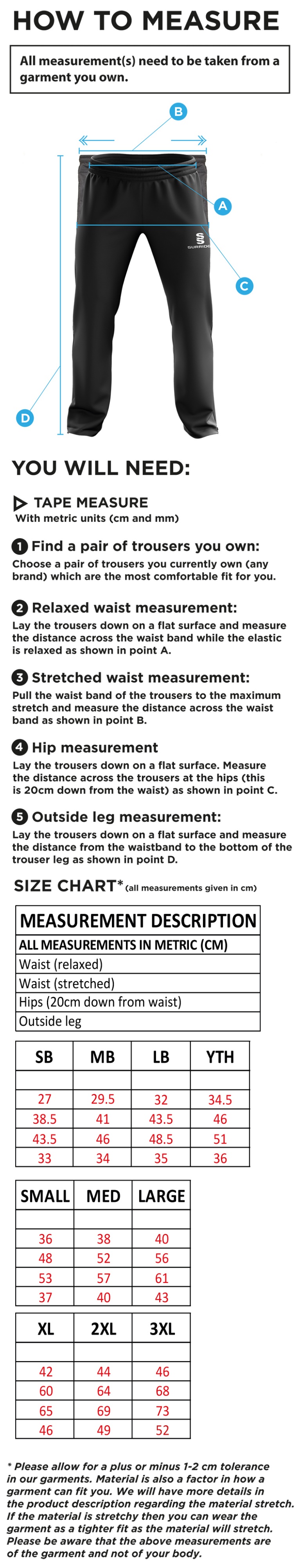 Nocton CC - Ripstop Track Pant - Size Guide