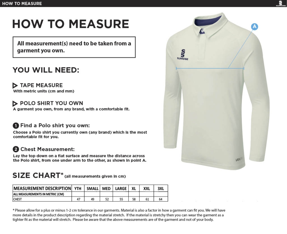 Nocton CC - Ergo Long Sleeve Green Trim Shirt - Size Guide