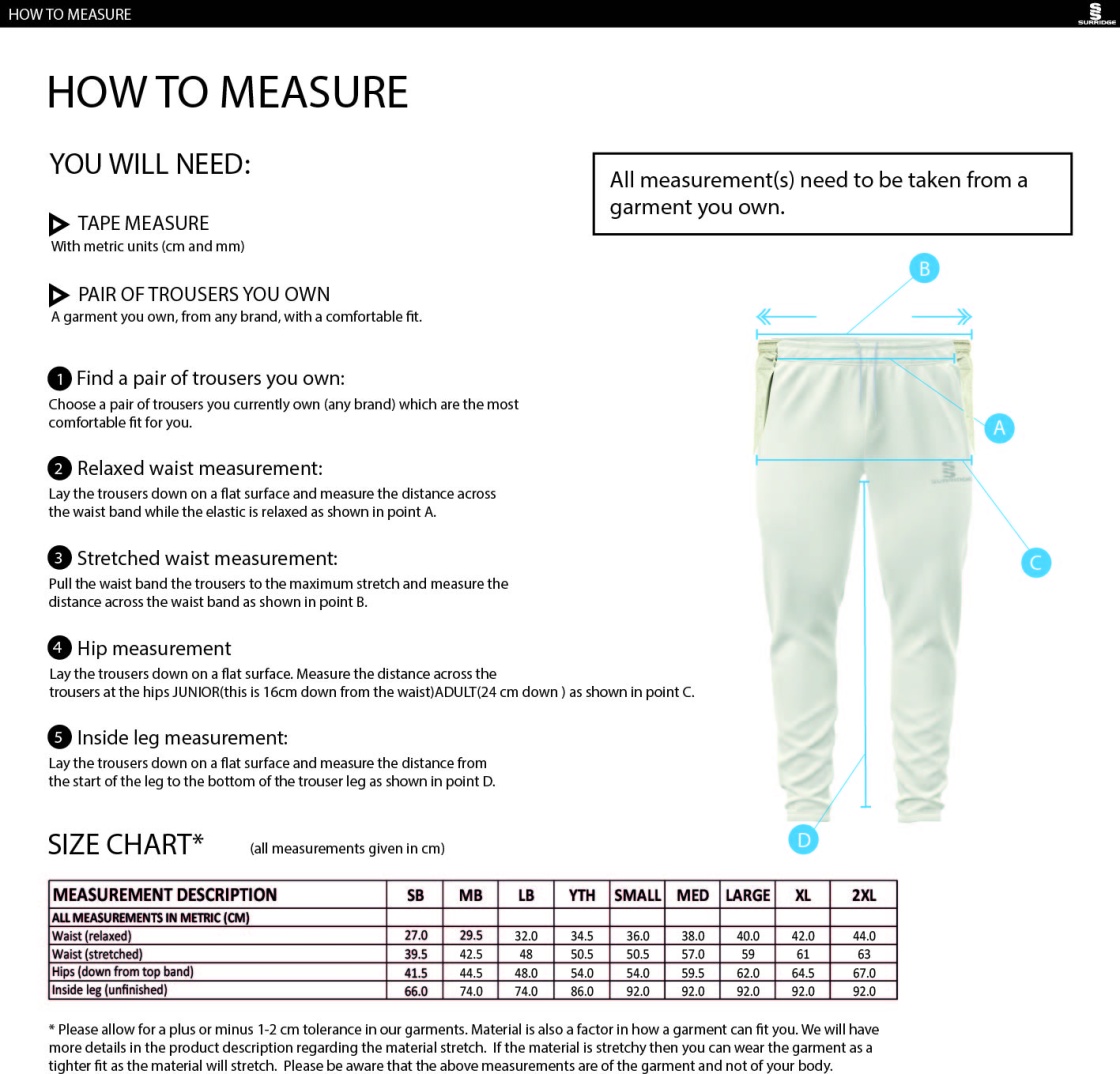 Nocton CC - Tek Playing Pant - Size Guide