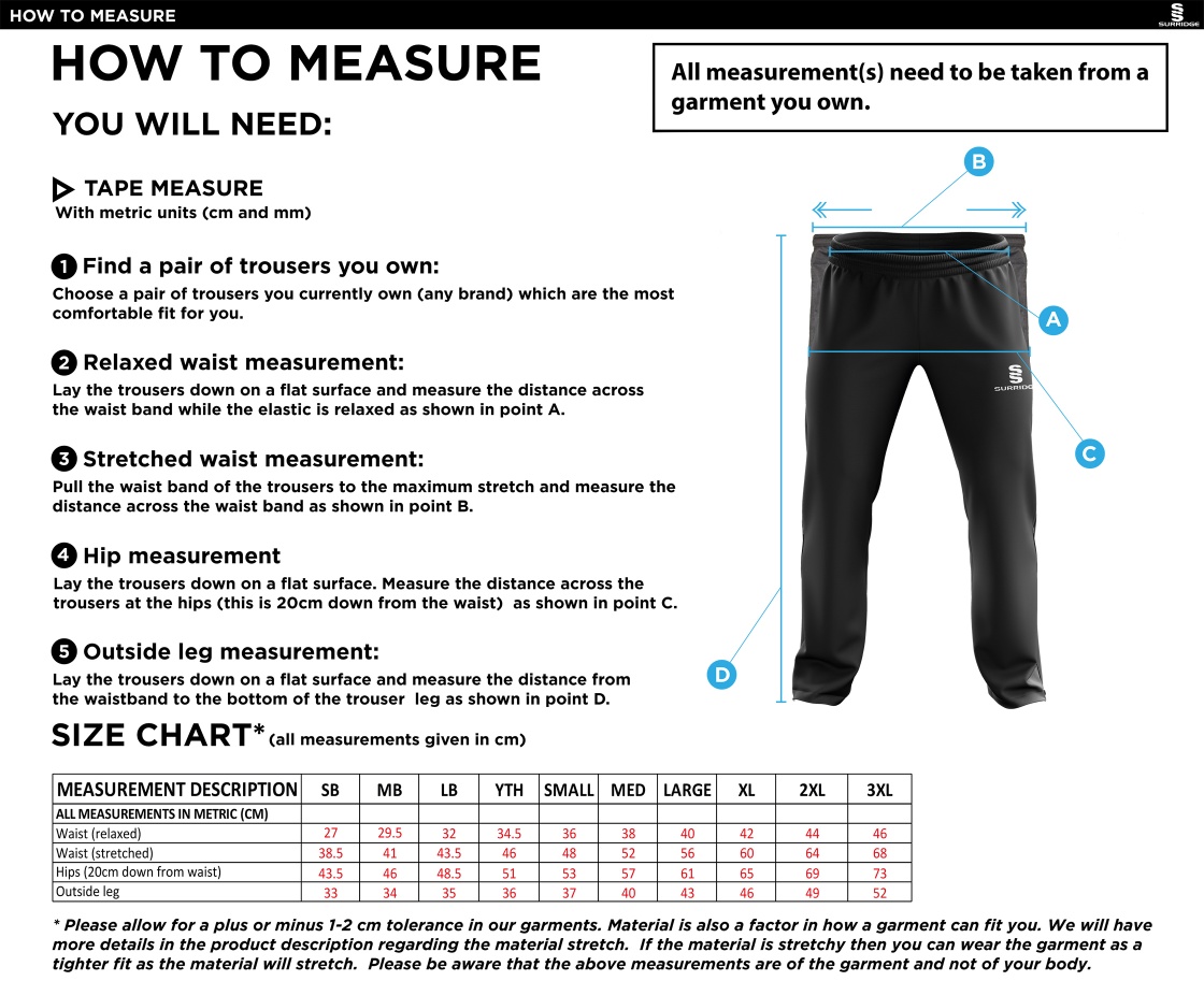 Nocton CC - Ripstop Track Pant - Size Guide